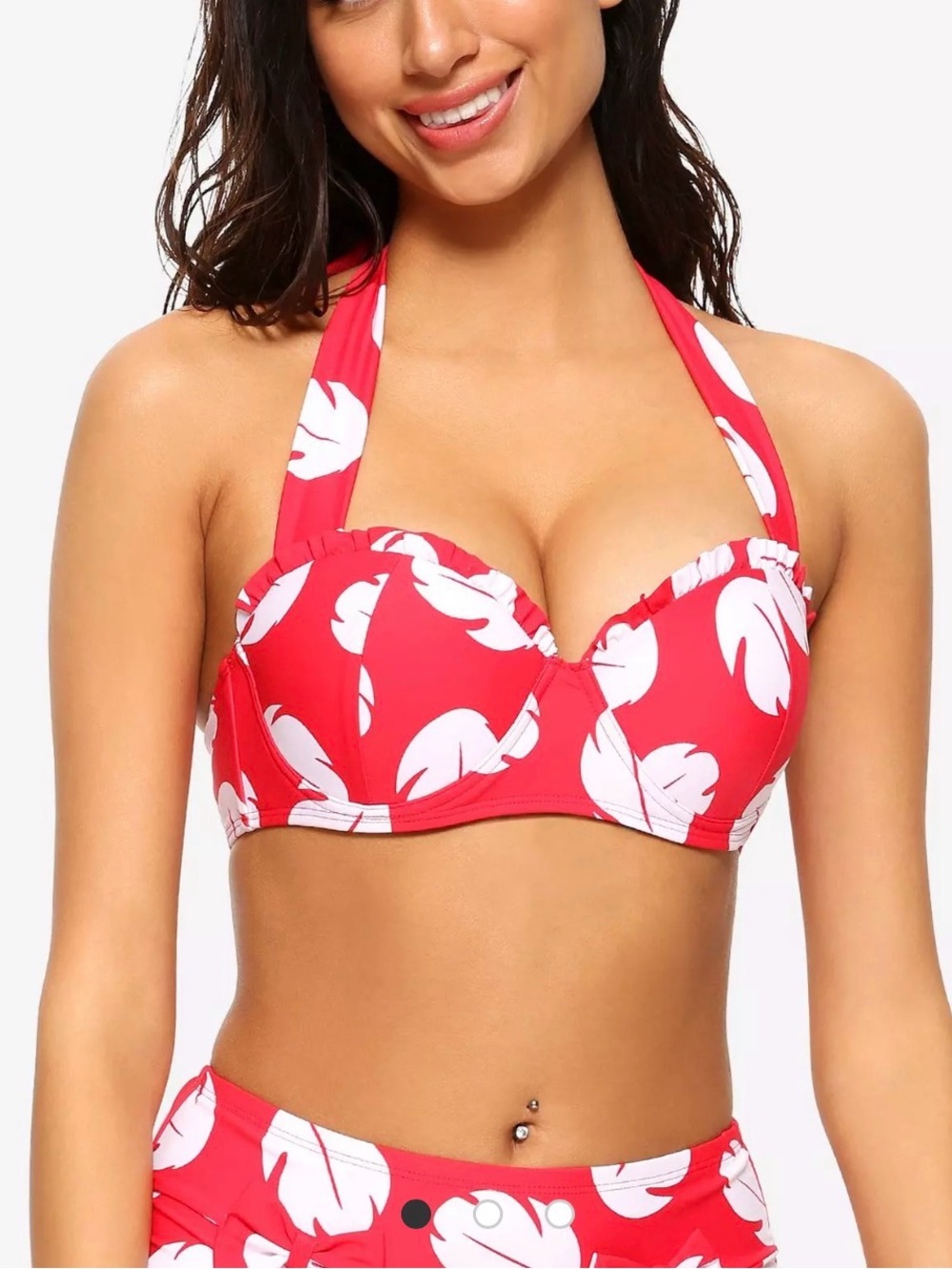 Disney Red and White Leaf Print Halter Bikini Top Cos Play Disney Bounding